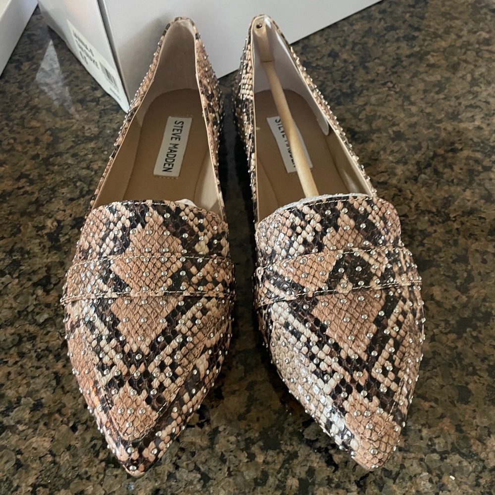 Stave madden studded snakeskin flats